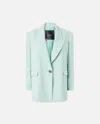 Pinko Green Solid Peak Lapel Blazer In Blue