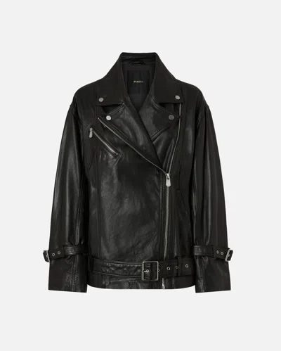 Pinko - Leather Biker Jacket - 44 In Black