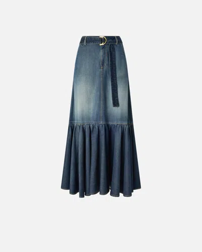Pinko Belted Waist Mini Skirt Contrast Stitching In Blue