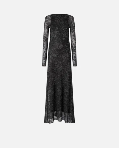 Pinko - Long Dress With Mesh And Floral Lace - Xs In Black