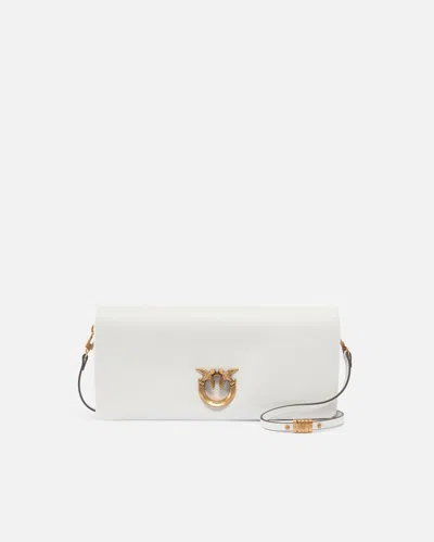 Pinko Love Bag Click Soft Leather Clutch In White