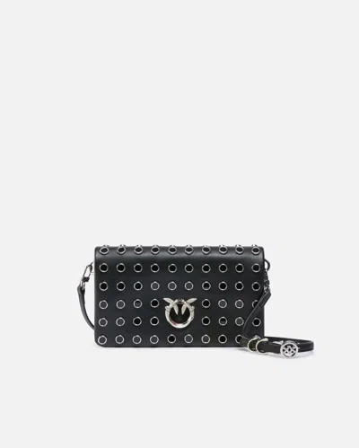 Pinko - Love Bag Click Soft Horizontal Mini Crossbody Clutch In Leather With Studs In Black