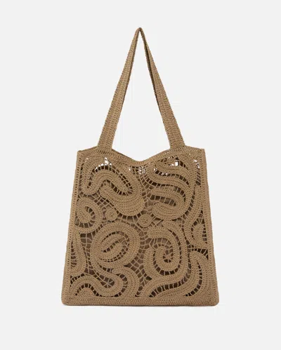 Pinko - Medium Shopper Bag In Geometric Crocheted Fabric In Green