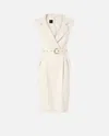 Pinko Amadine Dress Belted Waist Sleeveless V Neckline In White