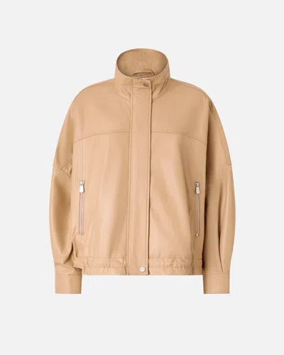 Pinko Beige Jacket With High Collar And Side Zip Pockets In Leather Woman In Brown