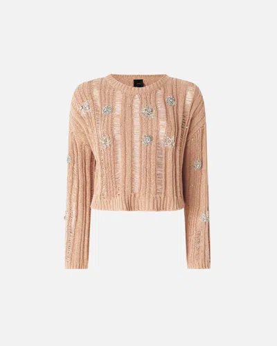 Pinko - Openwork Sweater With Jewel Details - L In Brown