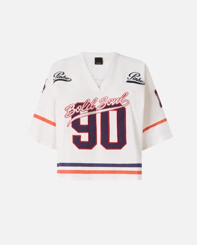 Pinko - Oversized Jersey T-shirt With Graphic Print And Sporty Details - Xs In White