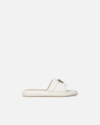 Pinko Fiona White Slides With Chunky Design And Love Birds Logo Plaque In Leather Woman