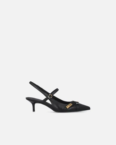 Pinko Gloria 18 Leather Pumps With Metal Lettering Detail In Black
