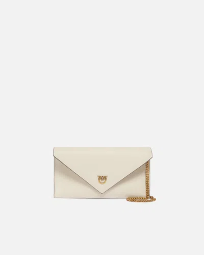 Pinko - Small Smooth Leather Envelope Clutch Bag With Love Birds Logo In White