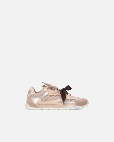 Pinko Yulia Leather And Mesh Sneakers With Two-tone Laces In Pink
