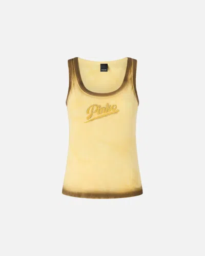 Pinko - Spray-effect Vest Top With  Embroidery - Xl In Yellow