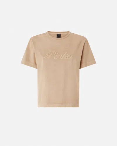 Pinko - T-shirt With  Distressed Embroidery - S In Brown