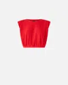 Pinko Maracaibo Maglia Extended Shoulder Crop Top In Lively Red