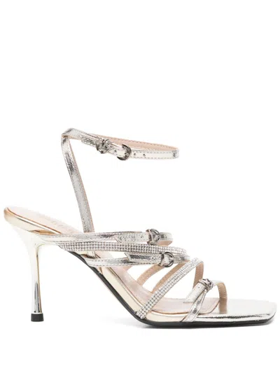 Pinko 100% Leather Flat Shoes In Silver