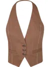 Pinko Tailored Brown Vest With V-neckline And Button Detail In Brown