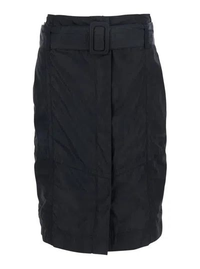 PINKO BLACK PENCIL SKIRT WITH ADJUSTABLE BELT WITH BUCKLE AND GEOMETRIC STITCHING IN TECH FABRIC WOMAN