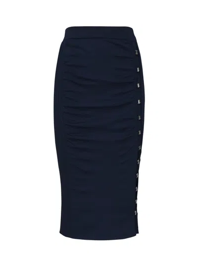 Pinko Long Knitted Skirt With Hooks In Blue