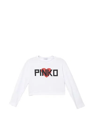Pinko Kids' 하트 긴소매 티셔츠 In White