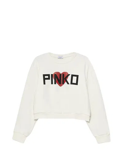 Pinko Kids' 하트 그래픽 스웨트셔츠 In White