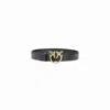Pinko Black Belt With Love Birds Diamond Cut Detail In Hammered Leather Woman