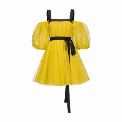 Pinko Woman Mini Dress Yellow Size 6 Polyamide, Polyester, Viscose