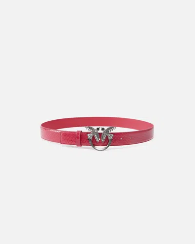 Pinko 3cm Glossy Python Leather Belt  Galleria. In Fuxia-fiore Di Cactus-old Silver
