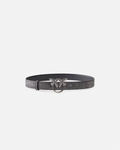 Pinko 3cm Laminated Python Belt With Rhinestone Buckle  Galleria. In Black-old Silver