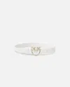 Pinko Love Berry Leather Belt With Love Birds Buckle In Faded Sand Beige-light Gold