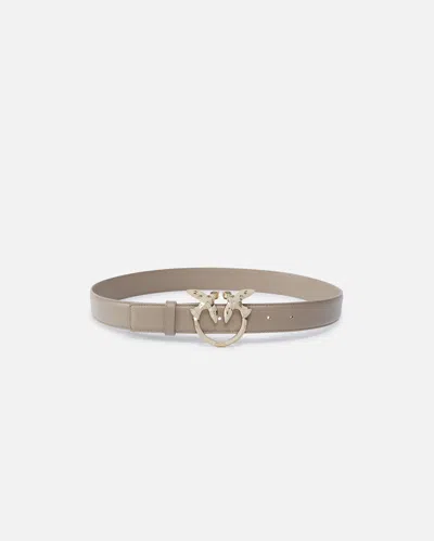 Pinko 3cm Leather Belt With Bird Buckle  Galleria. In Lit Ash-light Gold