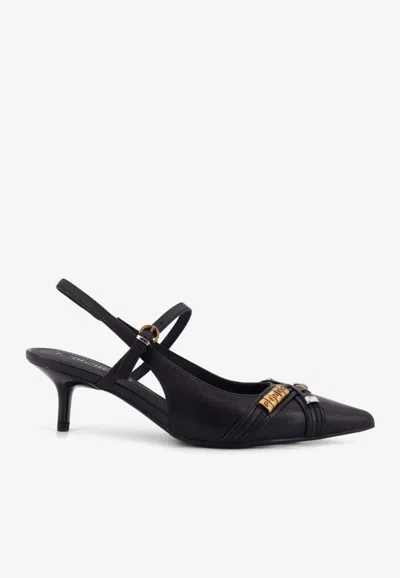 Pinko Gloria 18 Leather Pumps With Metal Lettering Detail In Black