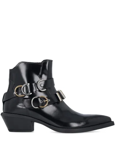 Pinko Woman Ankle Boots Black Size 7 Calfskin In Animal Print