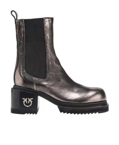 PINKO 70MM METALLIC-EFFECT LEATHER BOOTS