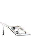Pinko 85mm Metallic-leather Logo-plaque Sandals In Multi