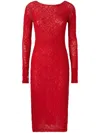 Pinko Slim-fitting Lace Dress With Open Back In Red