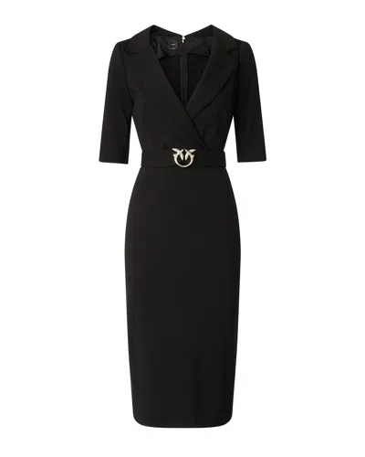 Pinko Arnebia Dress Belted Waist V Neckline In Black