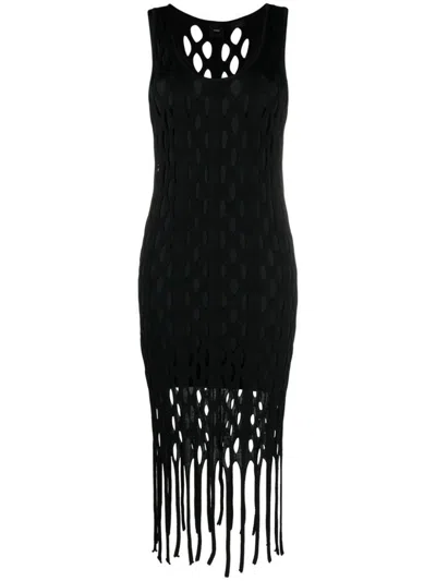 Pinko Kill Bill Mesh Fringe Mini Dress In Nero