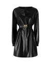 Pinko Short Black Leather-effect Dress In Black