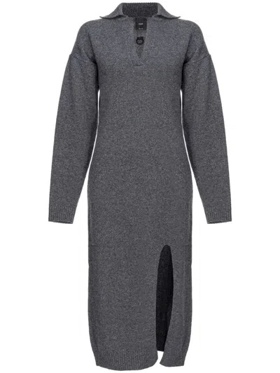 Pinko Spread-collar Knitted Midi Dress In Grigio