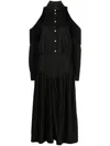 Pinko Cold Shoulder Hazzard Shirt Dress With Fringes In Nero
