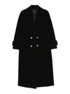Pinko Double-breasted Black Wool Coat With Classic Lapel In Black