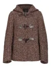 Pinko Herringbone-pattern Hooded Jacket In Brown
