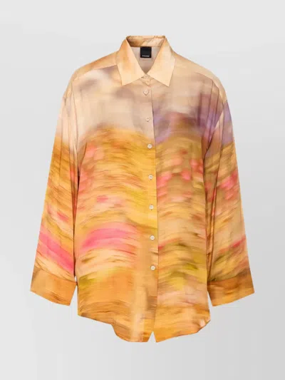 PINKO ABSTRACT COLLARED NECK LONG SLEEVES TOP