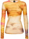 Pinko Abstract Print Crew Neck Long Sleeve Top In Yellow