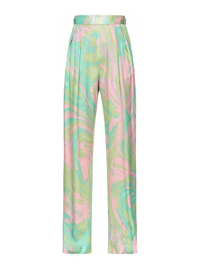 Pinko Abstract Pattern Trousers In Green