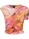 Pinko Abstract-print Asymmetric Blouse In Pink