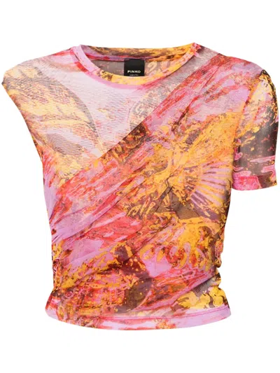 Pinko Abstract-print Asymmetric Blouse In Pink
