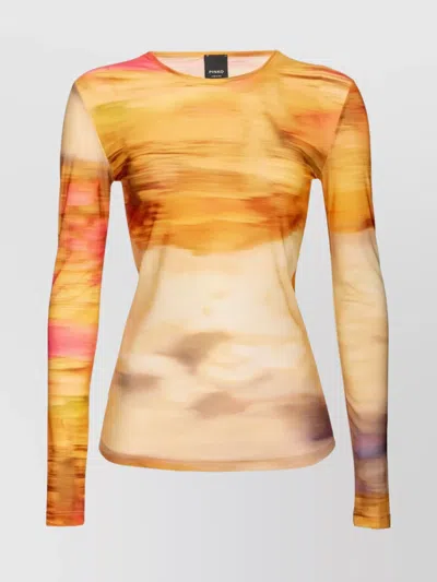 Pinko Abstract Print Crew Neck Long Sleeve Top In Bunt
