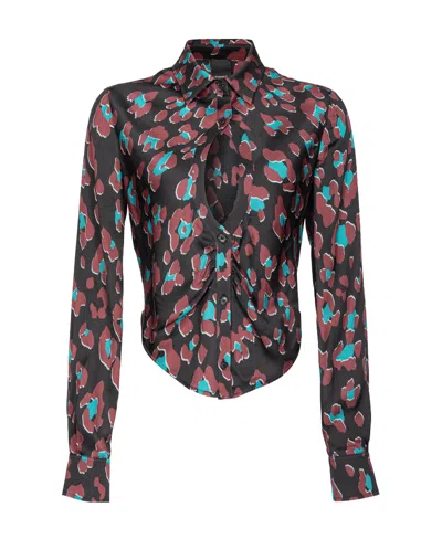 Pinko Abstract-print Cropped Shirt In White