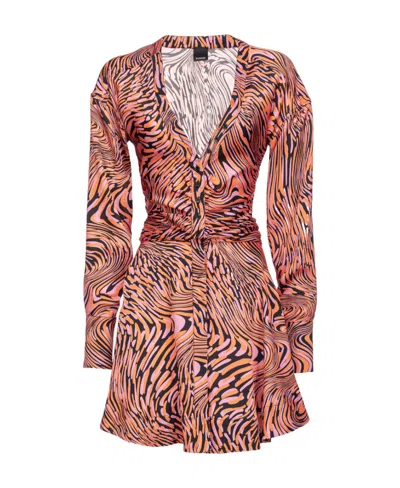 Pinko Abstract-print Flared Shirt Minidress In Multicolor
